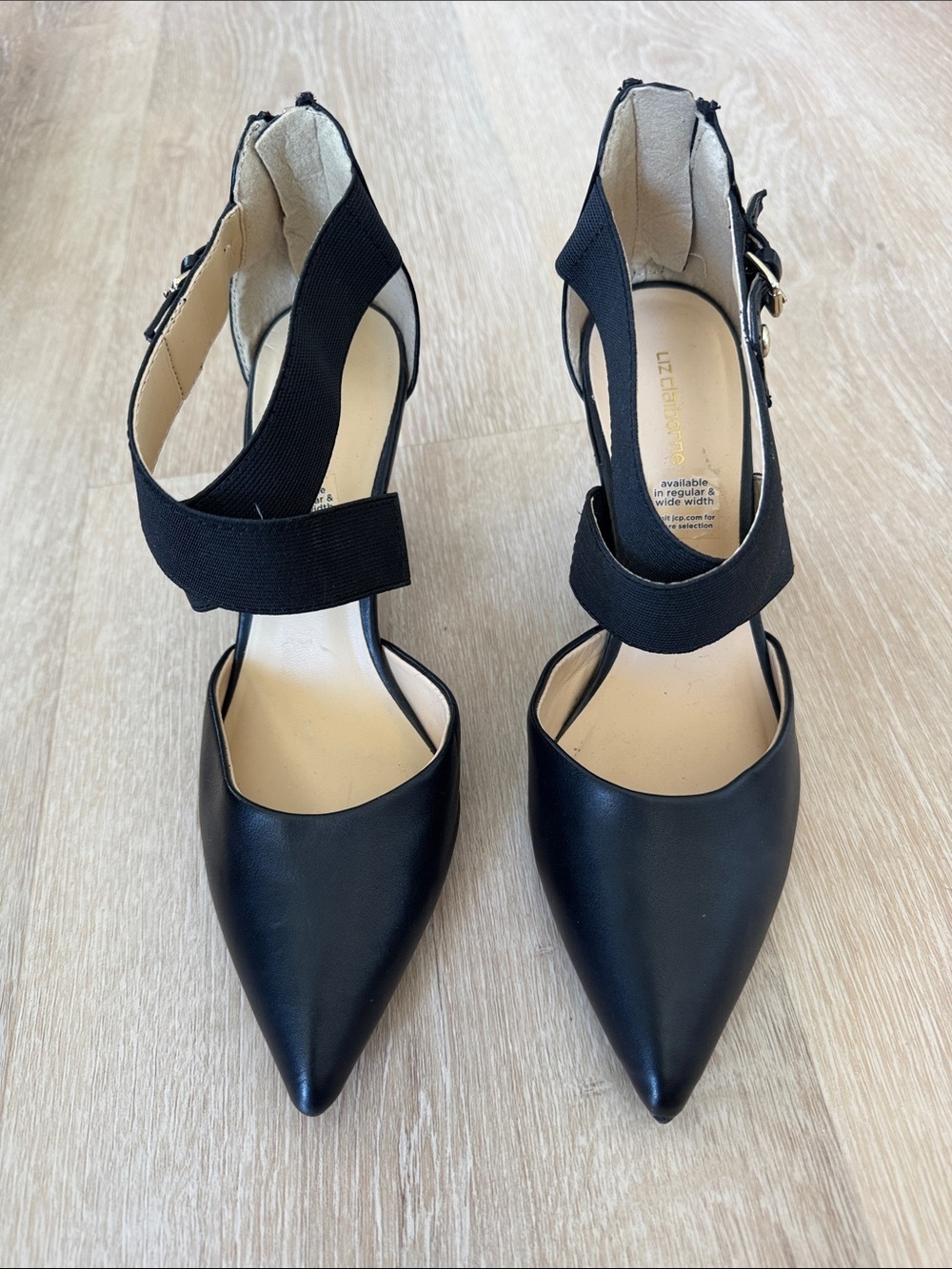 Liz Claiborne Black Pointed-Toe Ankle-Strap Pumps